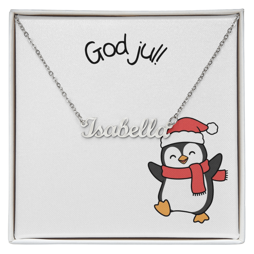 God Jul Penguin Personalized Name Necklace | Custom Christmas Gift for Her – Scandinavian Holiday Jewelry