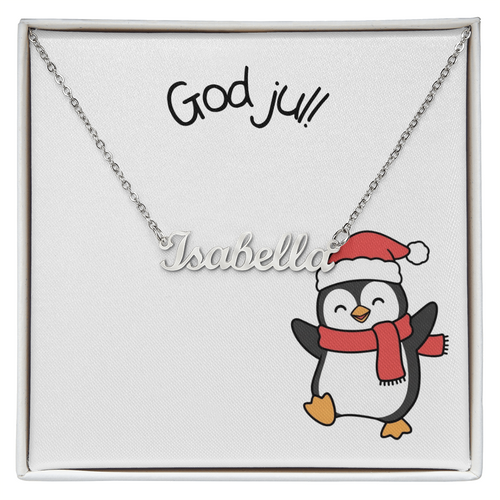 God Jul Penguin Personalized Name Necklace | Custom Christmas Gift for Her – Scandinavian Holiday Jewelry