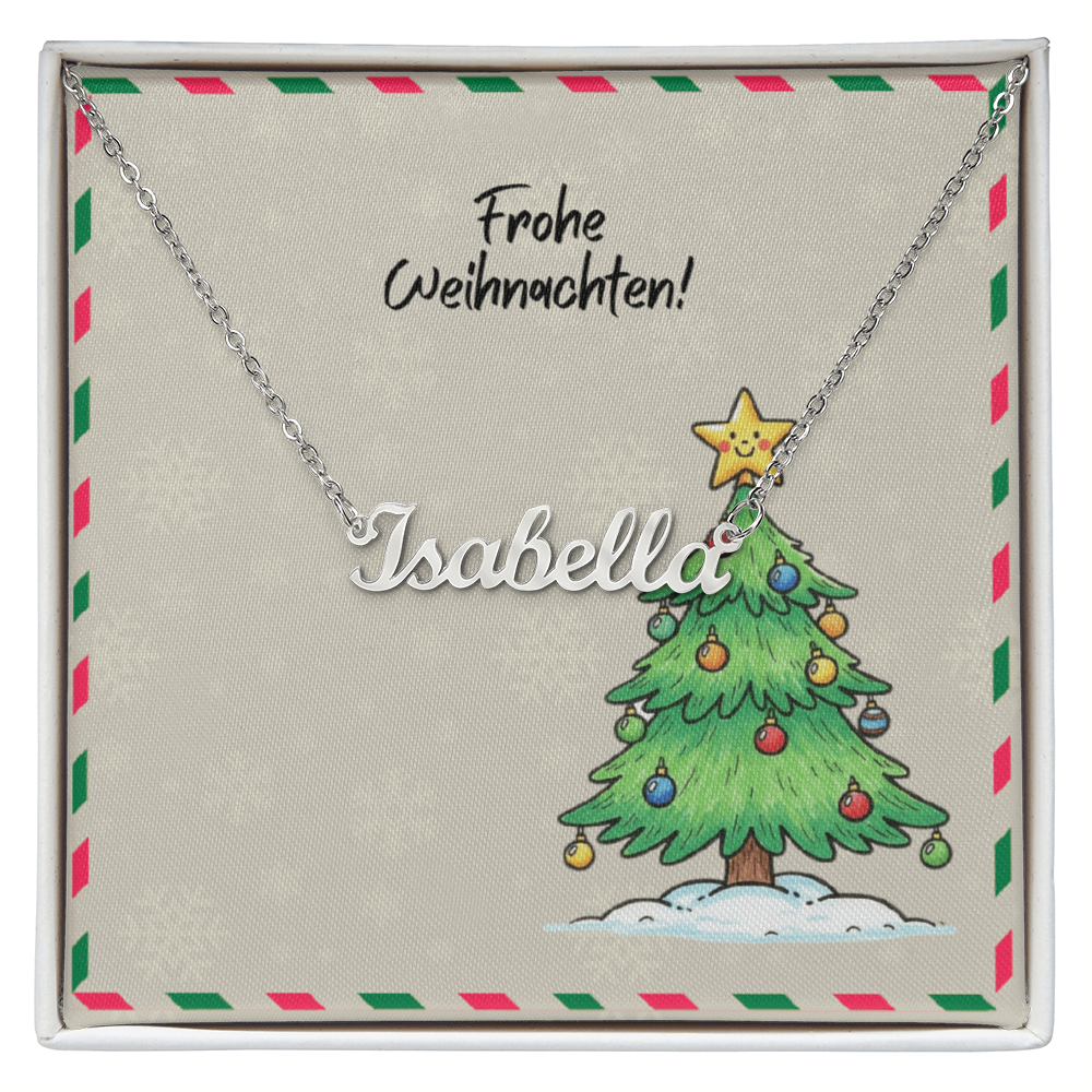 Frohe Weihnachten personalized name necklace in gold