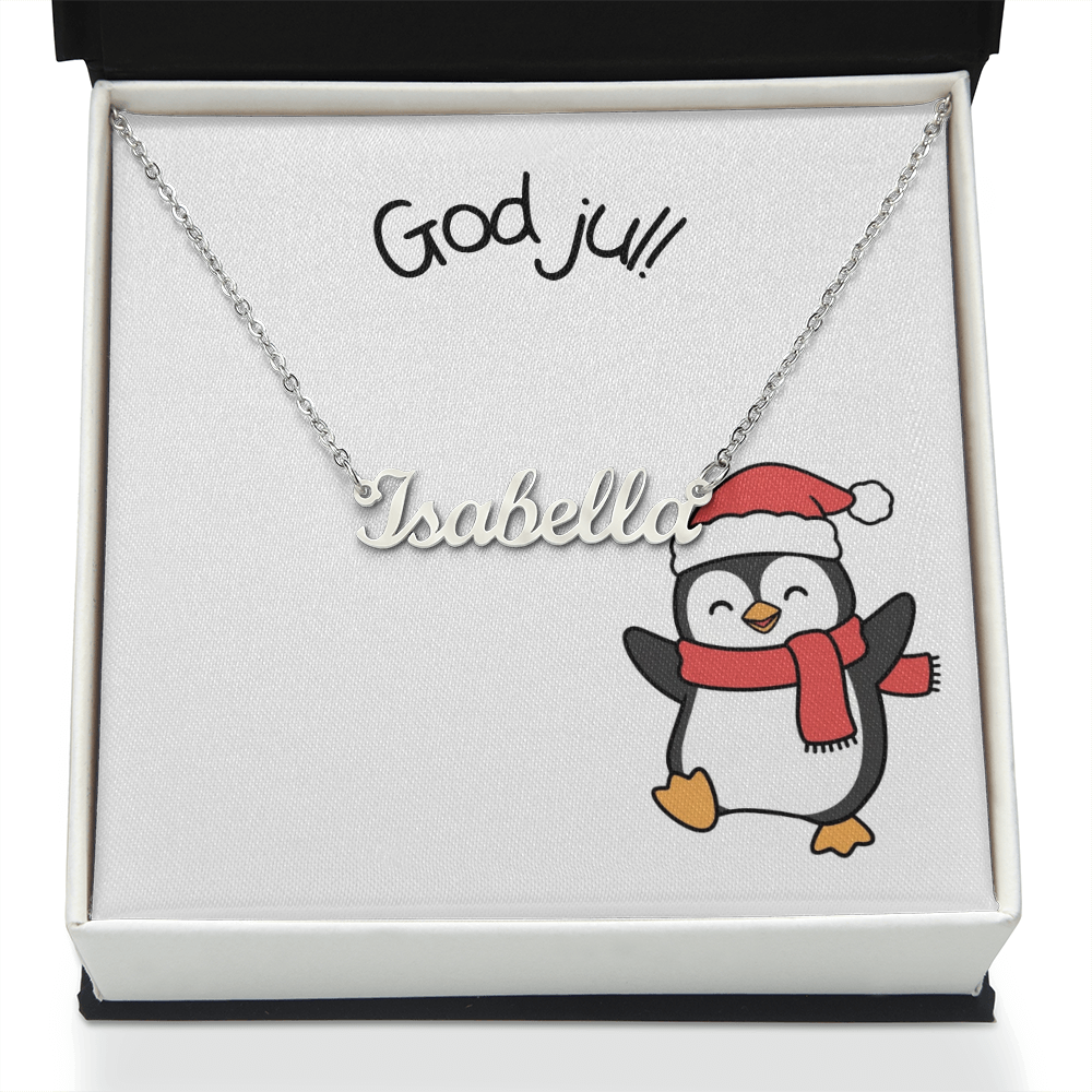 God Jul Penguin Personalized Name Necklace | Custom Christmas Gift for Her – Scandinavian Holiday Jewelry