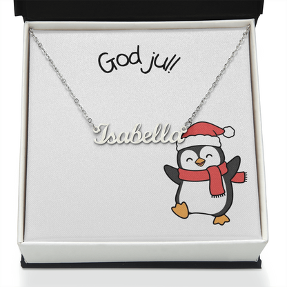 God Jul Penguin Personalized Name Necklace | Custom Christmas Gift for Her – Scandinavian Holiday Jewelry