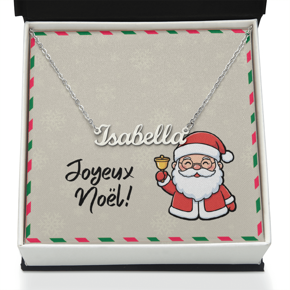 Custom French Christmas name necklace in stainless steel