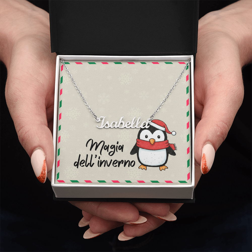 Personalized cursive name necklace in polished stainless steel