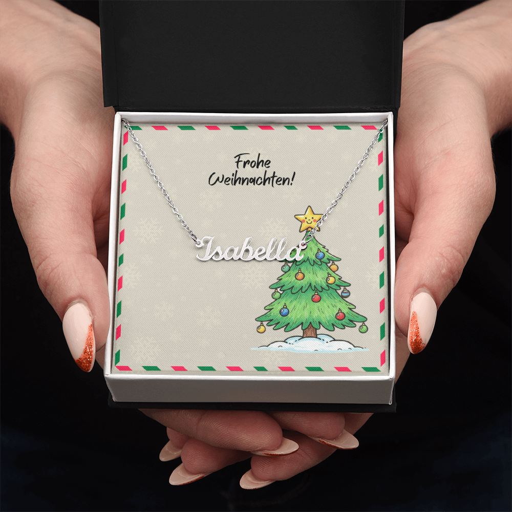 Cursive name pendant holiday necklace stainless steel