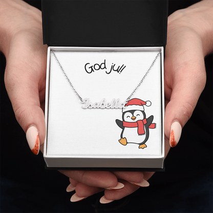 God Jul Penguin Personalized Name Necklace | Custom Christmas Gift for Her – Scandinavian Holiday Jewelry