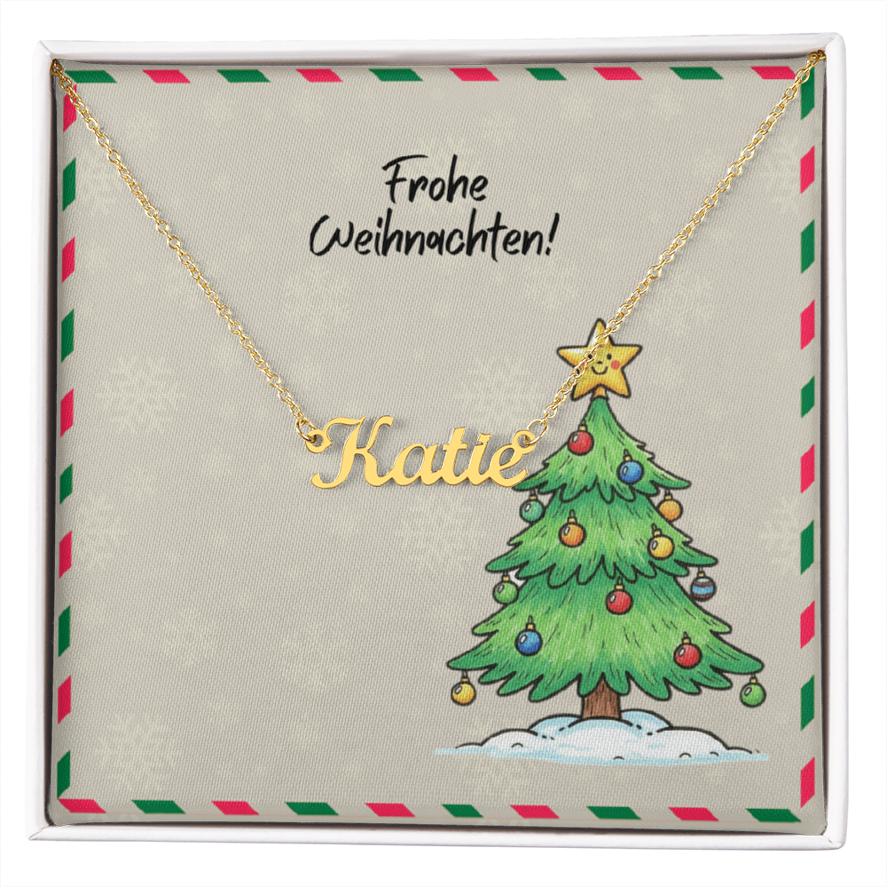 Personalized Christmas jewelry with Frohe Weihnachten card