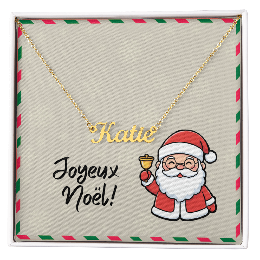 Personalized name necklace displayed in soft-touch jewelry box
