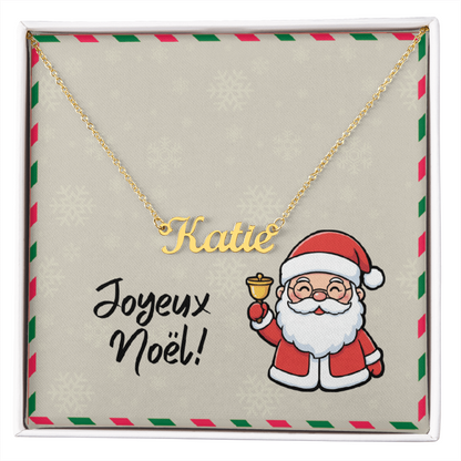 Personalized name necklace displayed in soft-touch jewelry box