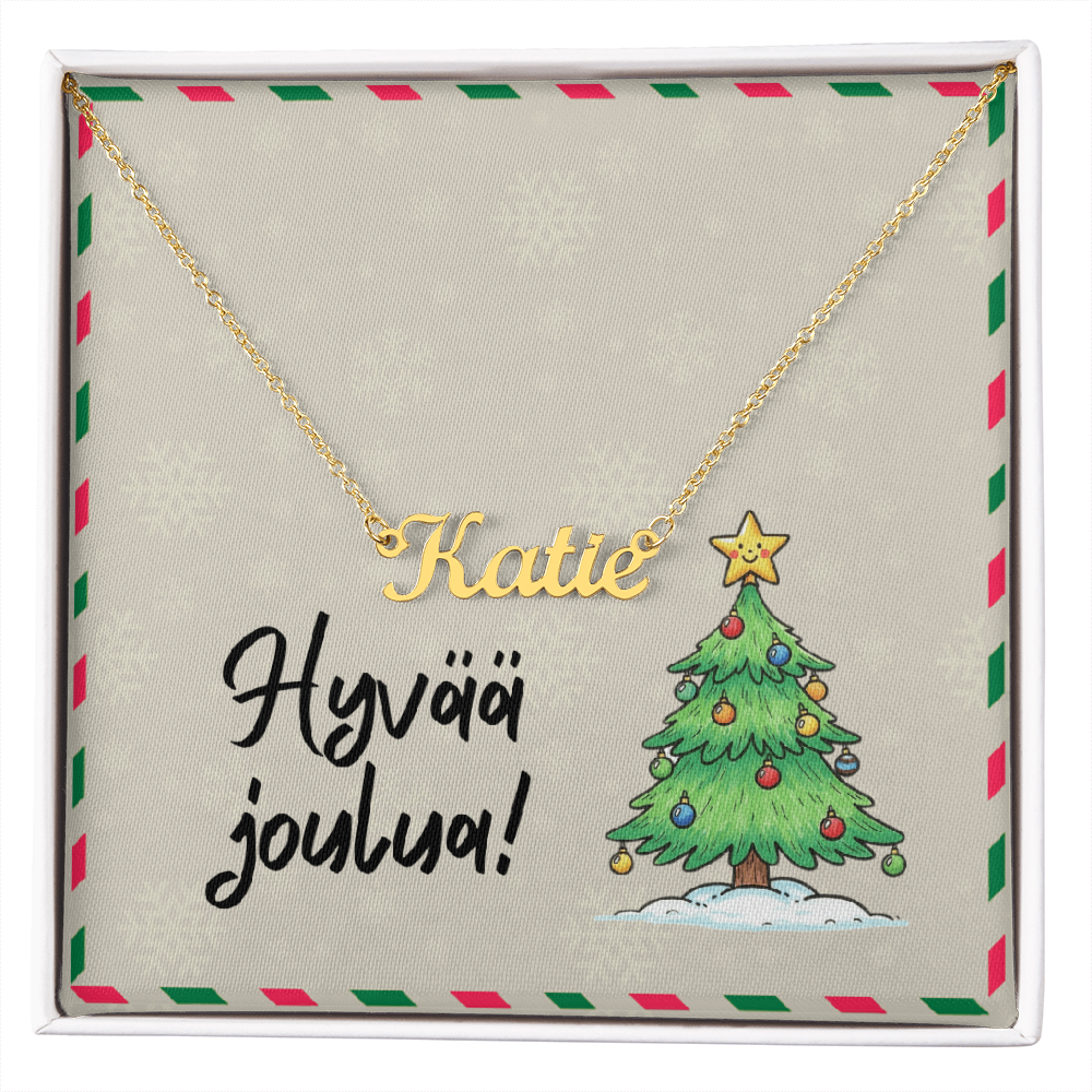 Hyvää joulua personalized name necklace in gold finish