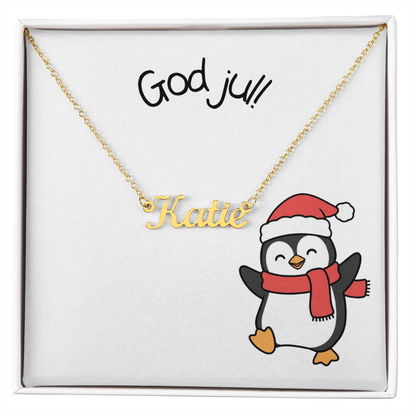 God Jul Penguin Personalized Name Necklace | Custom Christmas Gift for Her – Scandinavian Holiday Jewelry