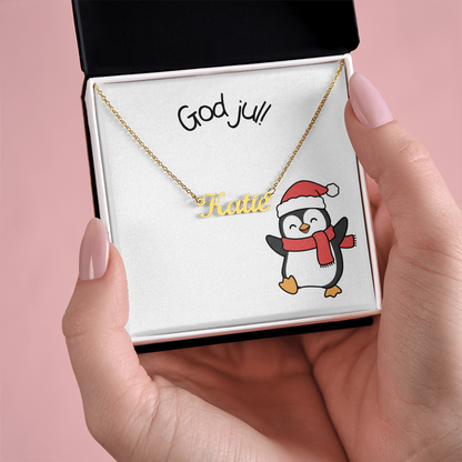God Jul Penguin Personalized Name Necklace | Custom Christmas Gift for Her – Scandinavian Holiday Jewelry