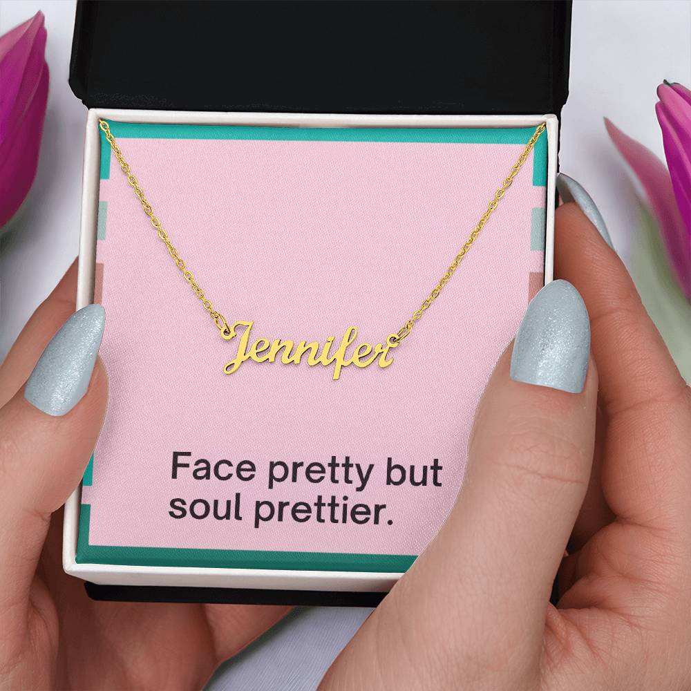 Polished stainless steel personalized quote necklace with adjustable chain