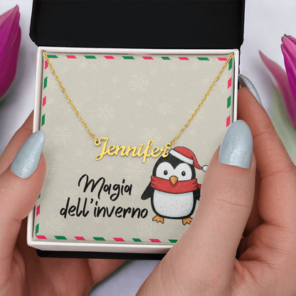 Gold finish custom name pendant with holiday decor