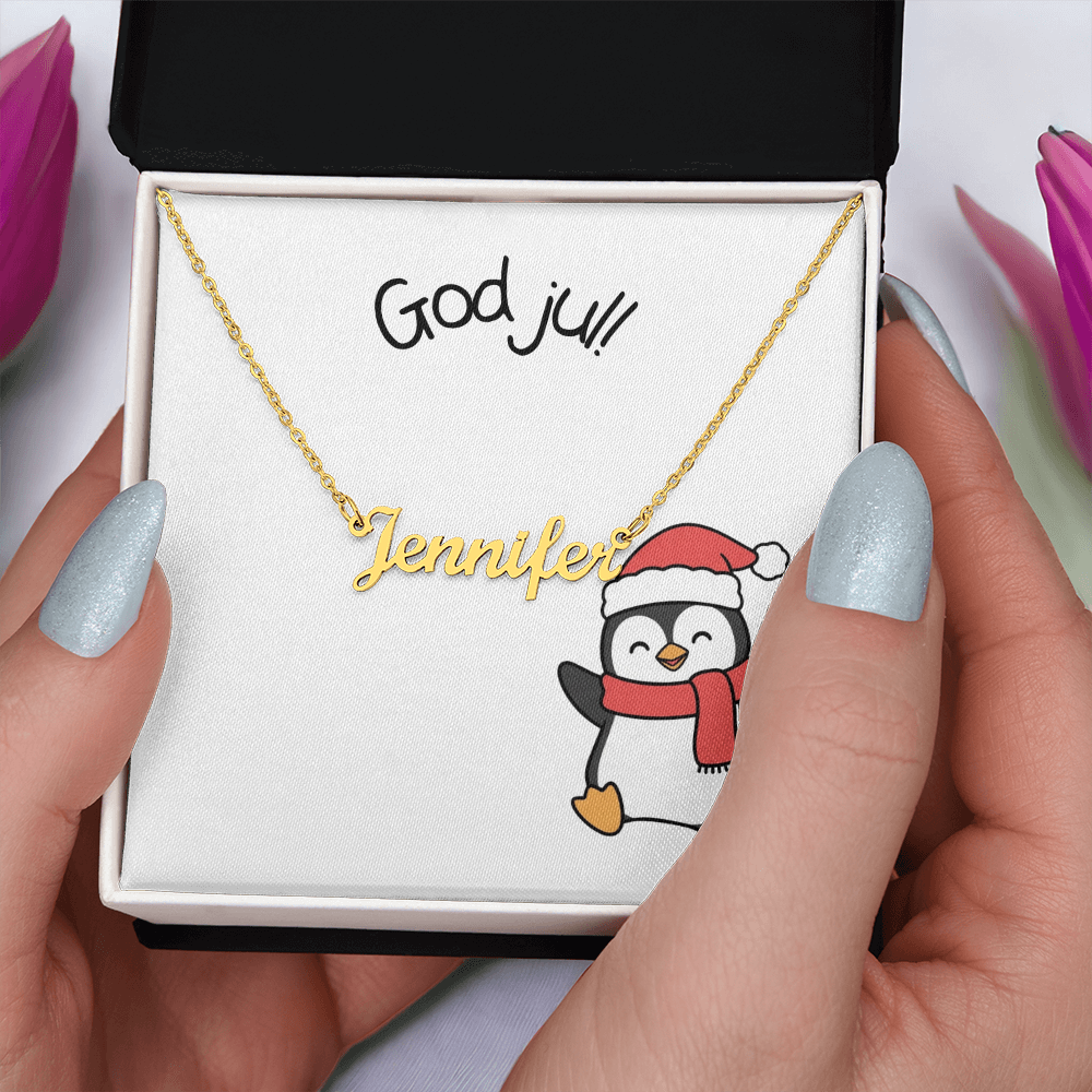 God Jul Penguin Personalized Name Necklace | Custom Christmas Gift for Her – Scandinavian Holiday Jewelry