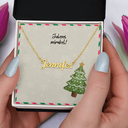 Stainless steel name necklace with Swedish greeting