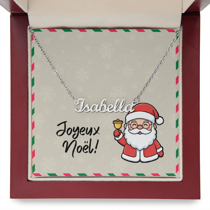 French-inspired Joyeux Noël name jewelry on white background