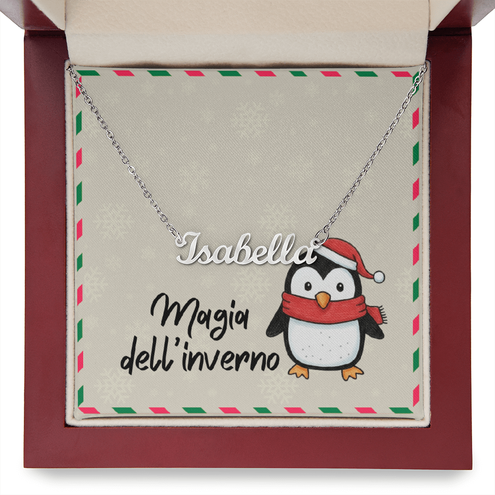 Name necklace presented in luxury mahogany box with LED