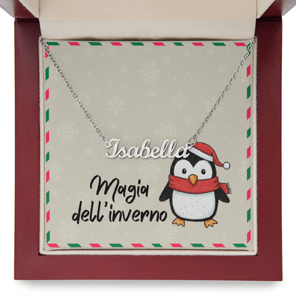 Name necklace presented in luxury mahogany box with LED