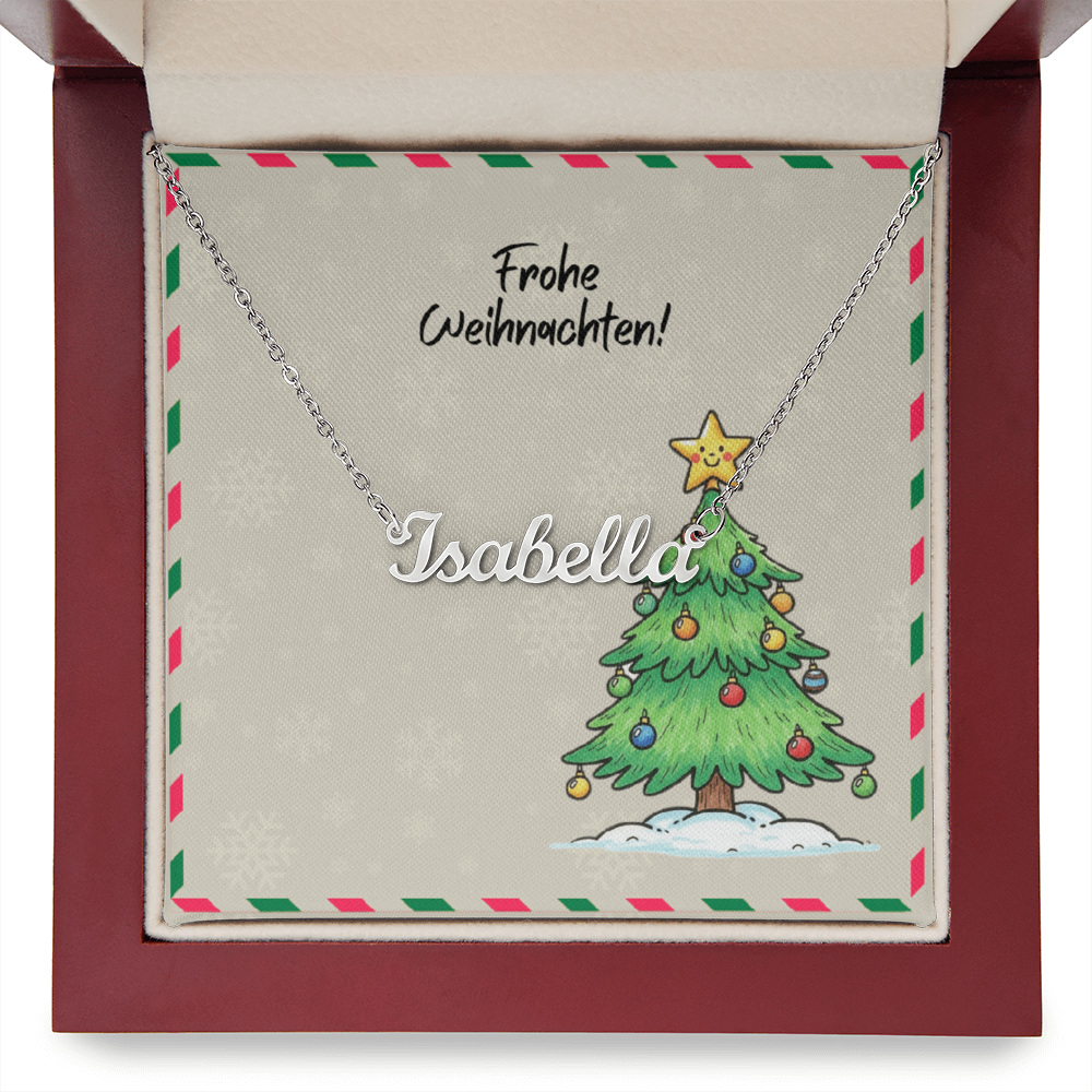 Close-up of gold finish personalized name pendant