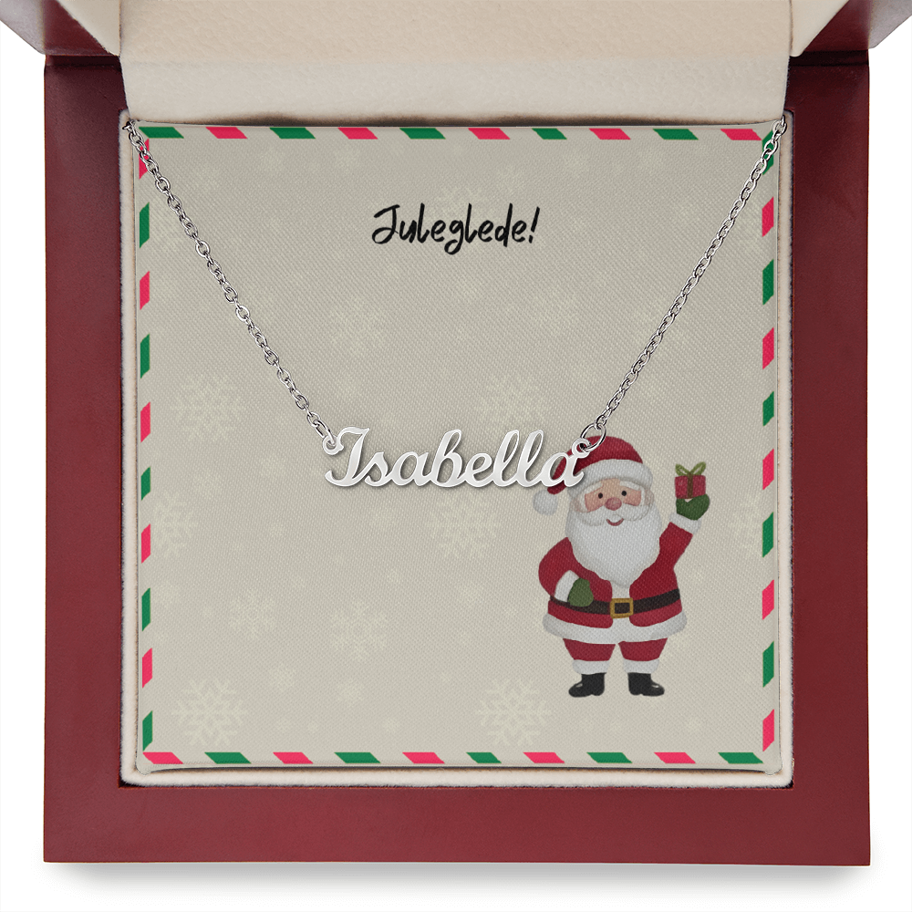 Gold finish name necklace with festive packaging