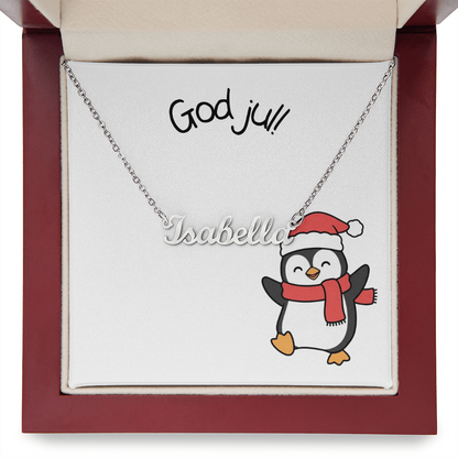 God Jul Penguin Personalized Name Necklace | Custom Christmas Gift for Her – Scandinavian Holiday Jewelry