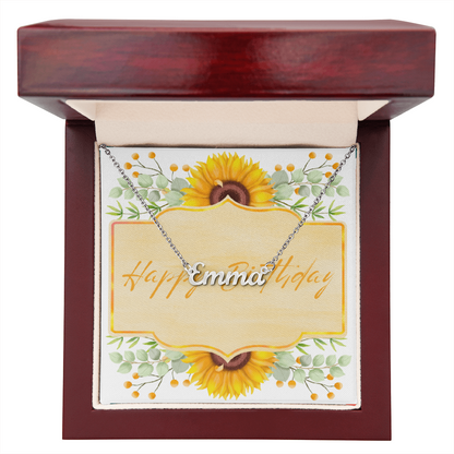 Sunflower Birthday Name Necklace – Personalized Gift for Her
