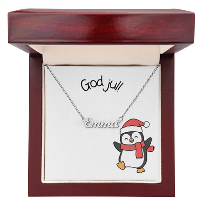 God Jul Penguin Personalized Name Necklace | Custom Christmas Gift for Her – Scandinavian Holiday Jewelry