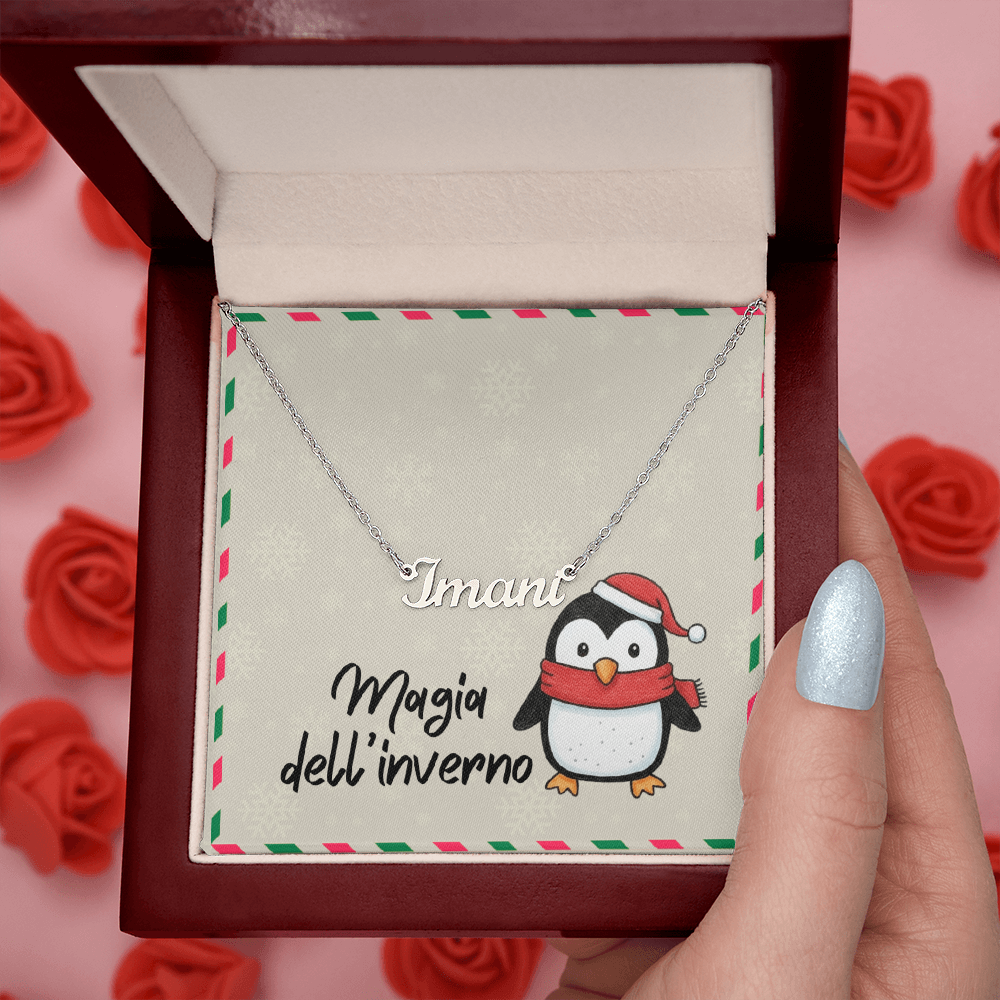 Name necklace presented in luxury mahogany box with LED