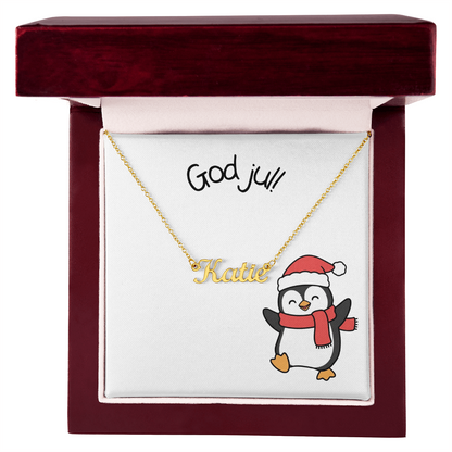 God Jul Penguin Personalized Name Necklace | Custom Christmas Gift for Her – Scandinavian Holiday Jewelry