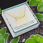 Signature font name necklace displayed with message card