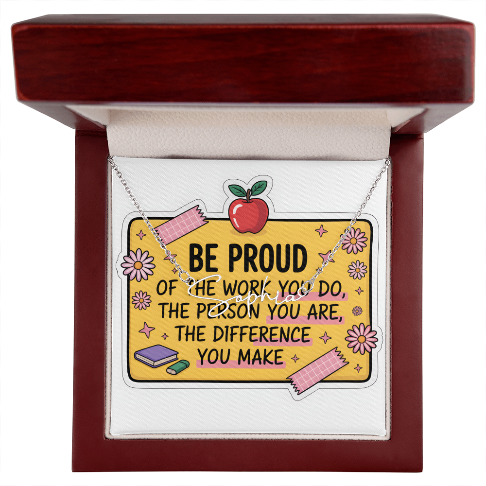 “Be Proud of the Work You Do” – Signature Name Necklace with Message Card ✨