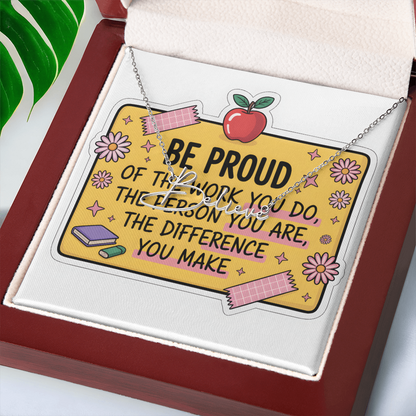 “Be Proud of the Work You Do” – Signature Name Necklace with Message Card ✨