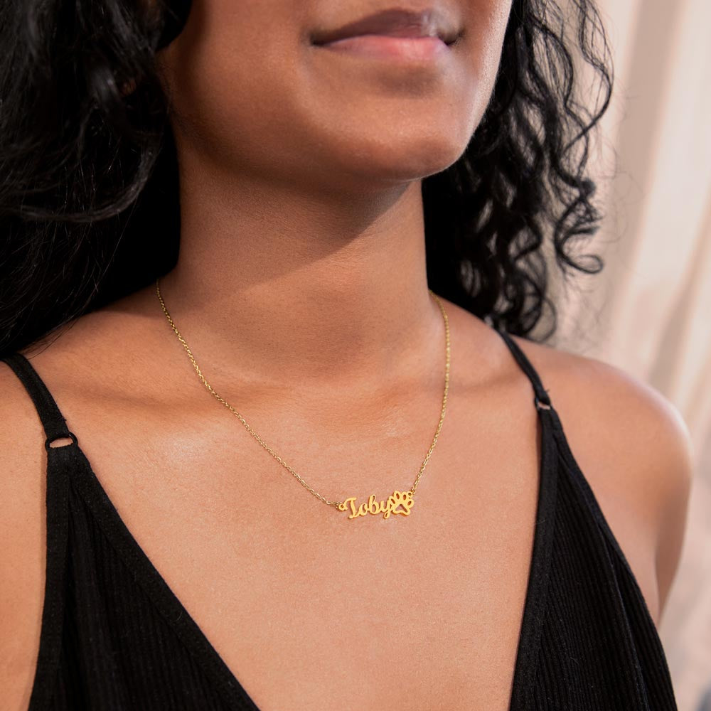 pet memorial necklace with engraved script name