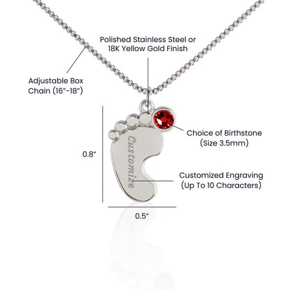 Twin Loss Memorial Necklace – Mama of Angels Jewelry | Sympathy Gift for Mom After Miscarriage or Loss of Twins | Personalized Baby Feet Necklace with Birthstones