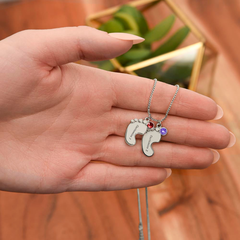 Twin Loss Memorial Necklace – Mama of Angels Jewelry | Sympathy Gift for Mom After Miscarriage or Loss of Twins | Personalized Baby Feet Necklace with Birthstones