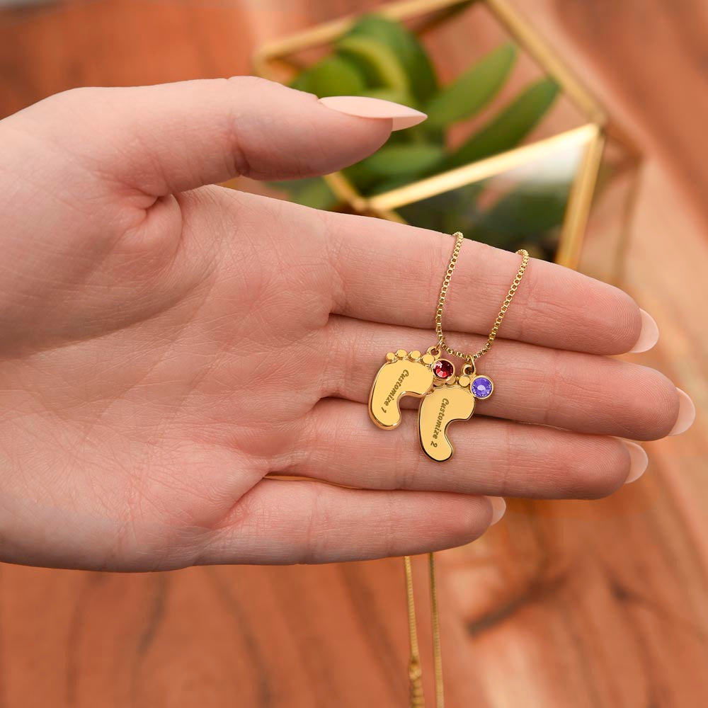 Twin Loss Memorial Necklace – Mama of Angels Jewelry | Sympathy Gift for Mom After Miscarriage or Loss of Twins | Personalized Baby Feet Necklace with Birthstones