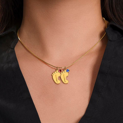Twin Loss Memorial Necklace – Mama of Angels Jewelry | Sympathy Gift for Mom After Miscarriage or Loss of Twins | Personalized Baby Feet Necklace with Birthstones