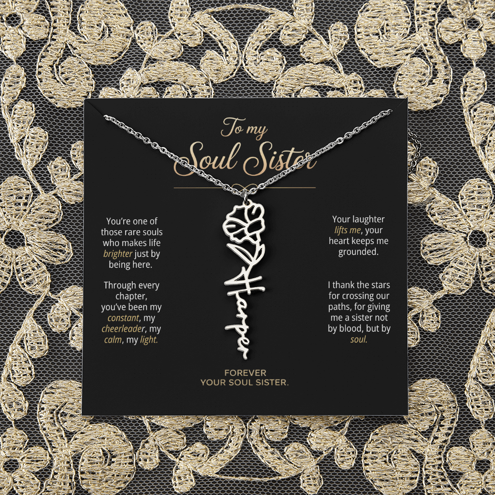 Script name necklace shown with adjustable chain
