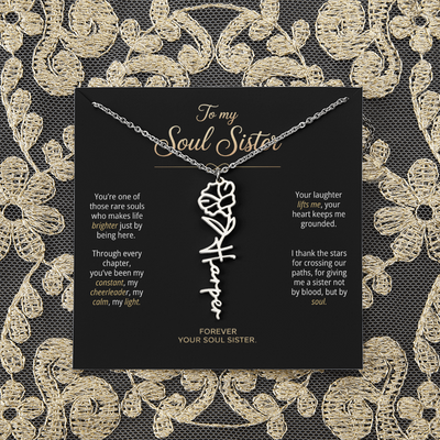 Script name necklace shown with adjustable chain