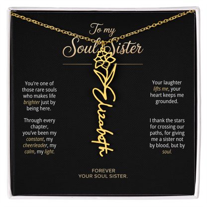 Custom name necklace with birth flower in gift box