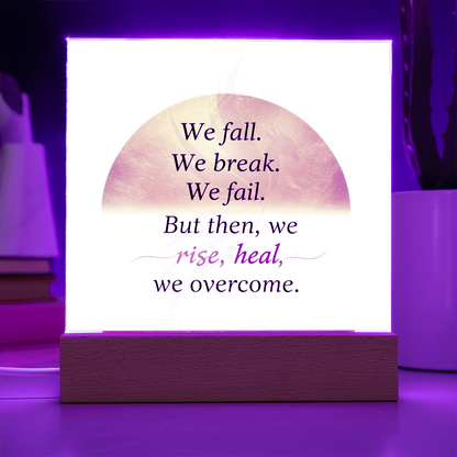 Close-up of printed square acrylic plaque details