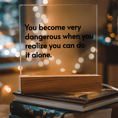 Inspirational LED plaque on office desk creating calm, positive energy