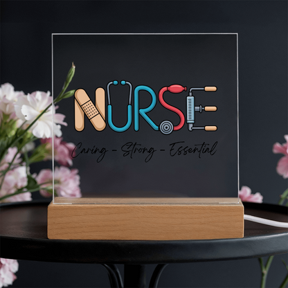 Nurse – Caring, Strong, Essential | Acrylic Square Plaque