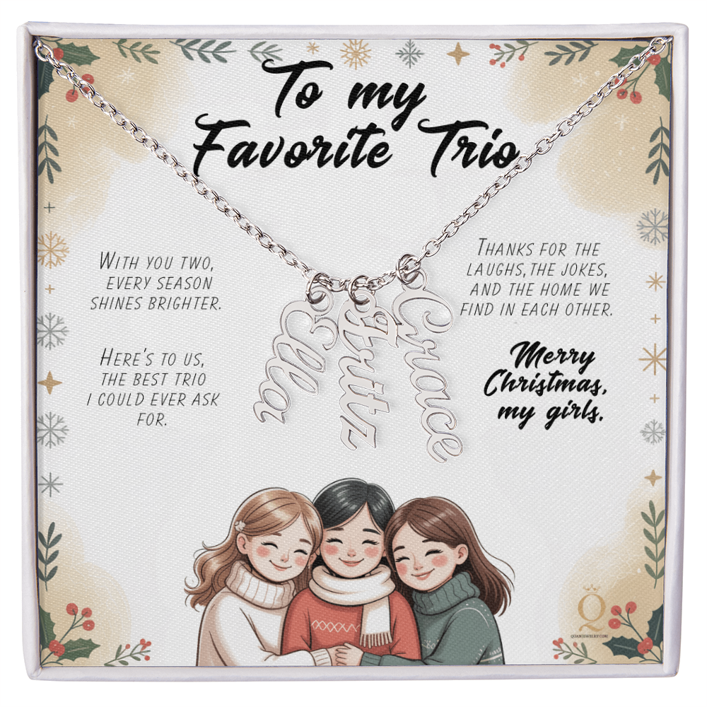Personalized Vertical Name Necklace | Custom Name Jewelry for Her | Christmas Gift for Best Friend Trio