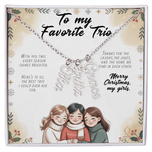 Personalized Vertical Name Necklace | Custom Name Jewelry for Her | Christmas Gift for Best Friend Trio