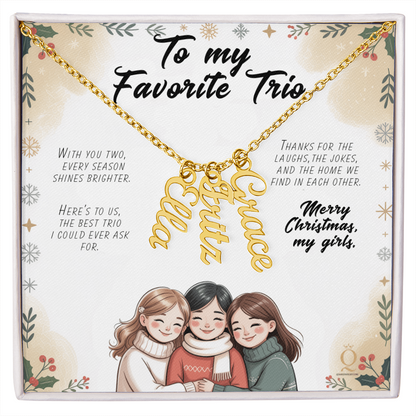 Personalized Vertical Name Necklace | Custom Name Jewelry for Her | Christmas Gift for Best Friend Trio