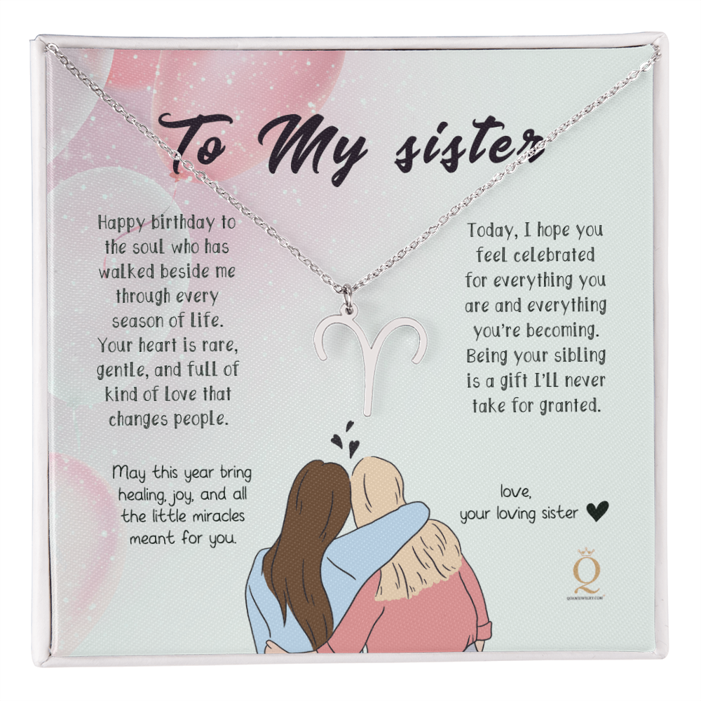 "To My Sister" Birthday Zodiac Name Necklace – Personalized Astrology Sign Jewelry Gift for Her