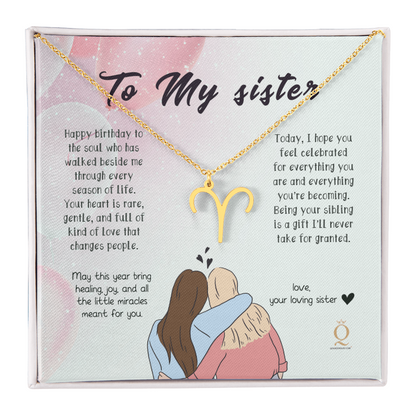 "To My Sister" Birthday Zodiac Name Necklace – Personalized Astrology Sign Jewelry Gift for Her