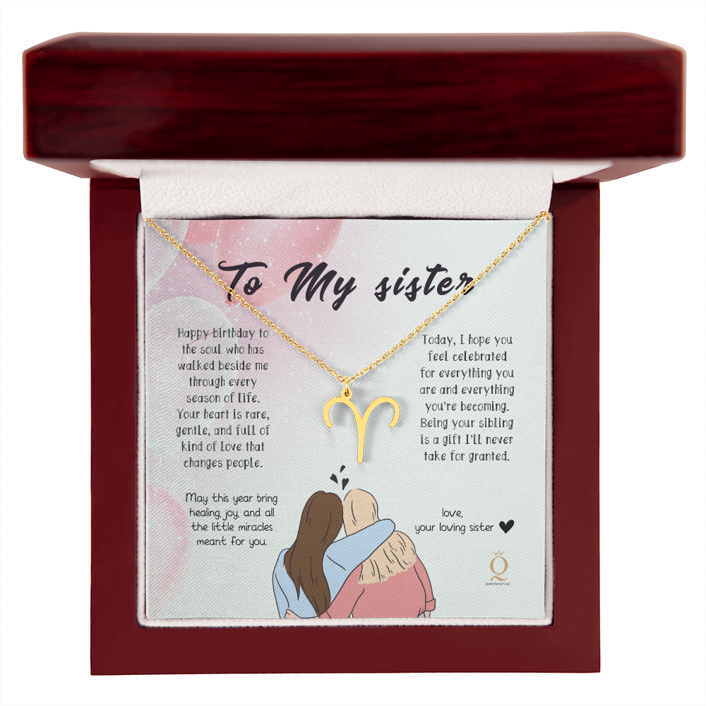 "To My Sister" Birthday Zodiac Name Necklace – Personalized Astrology Sign Jewelry Gift for Her