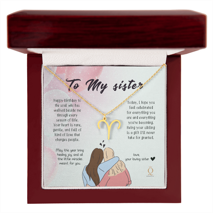 "To My Sister" Birthday Zodiac Name Necklace – Personalized Astrology Sign Jewelry Gift for Her